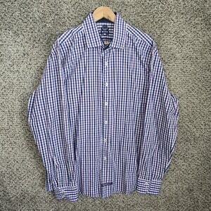 English Laundry Shirt Mens 17.5 36/37 Purple Button Up Flip Cuff Embroidered